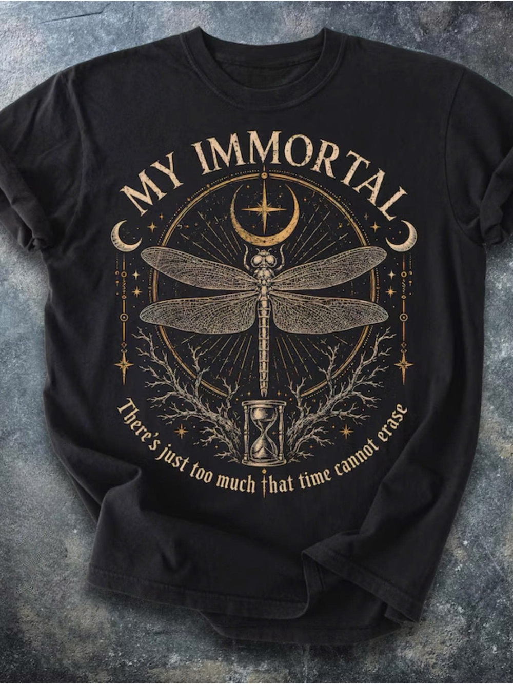 My Immortal Dragonfly Shirt, Gothic Dark Academia Tee, Witchy Celestial Top